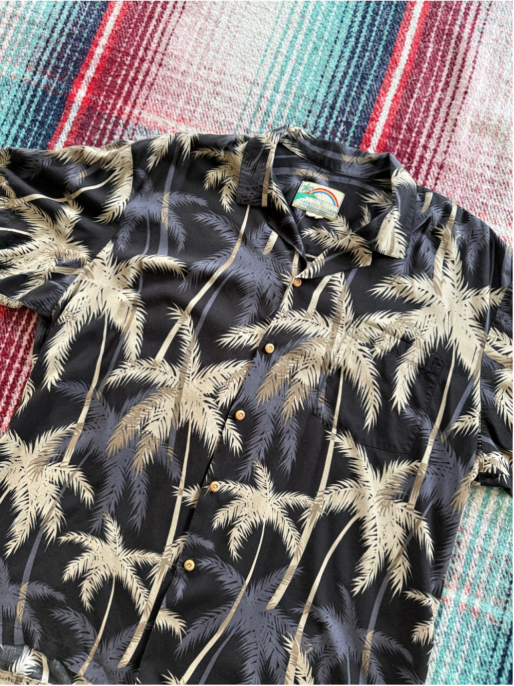 Vintage Paradise Found Black Palm Tree Hawaiian Shirt XL